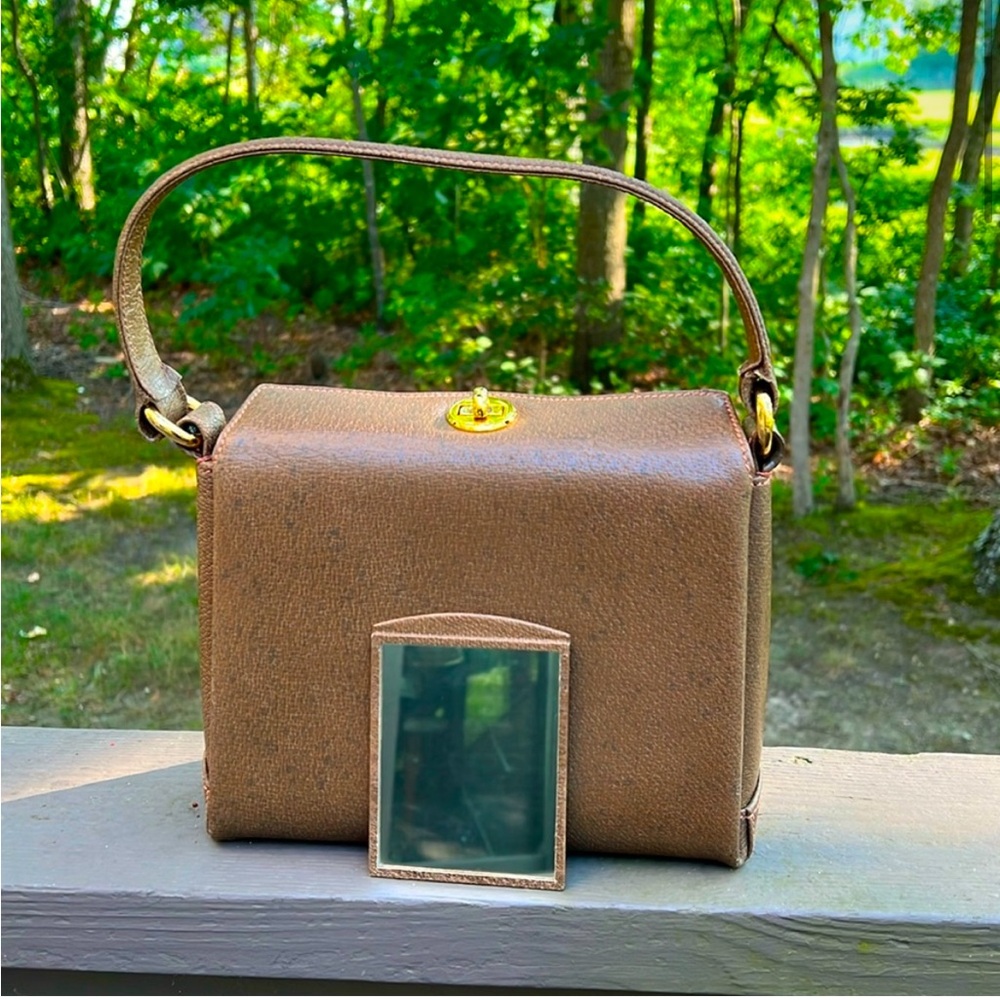 Gucci Vintage Leather Top Handle Bag with mirror EUC